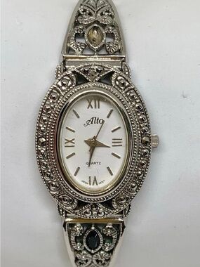 Alto Marcasite  Silver-Tone Women's Filigree Bracelet Watch